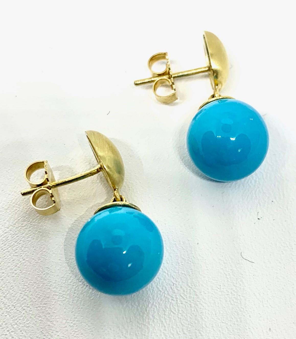 Artisan Sleeping Beauty Mine Turquoise 18 Karat Yellow Gold Earrings