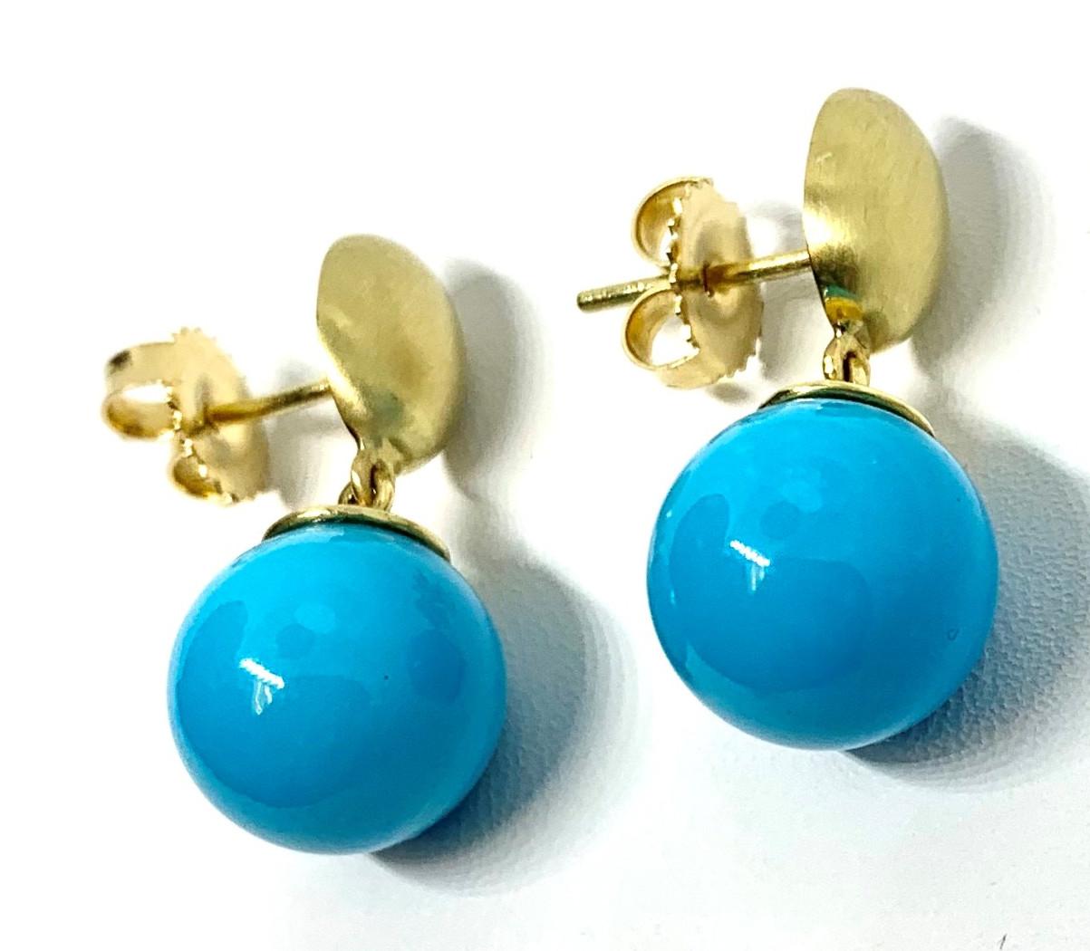 Sleeping Beauty Mine Turquoise 18 Karat Yellow Gold Earrings 2