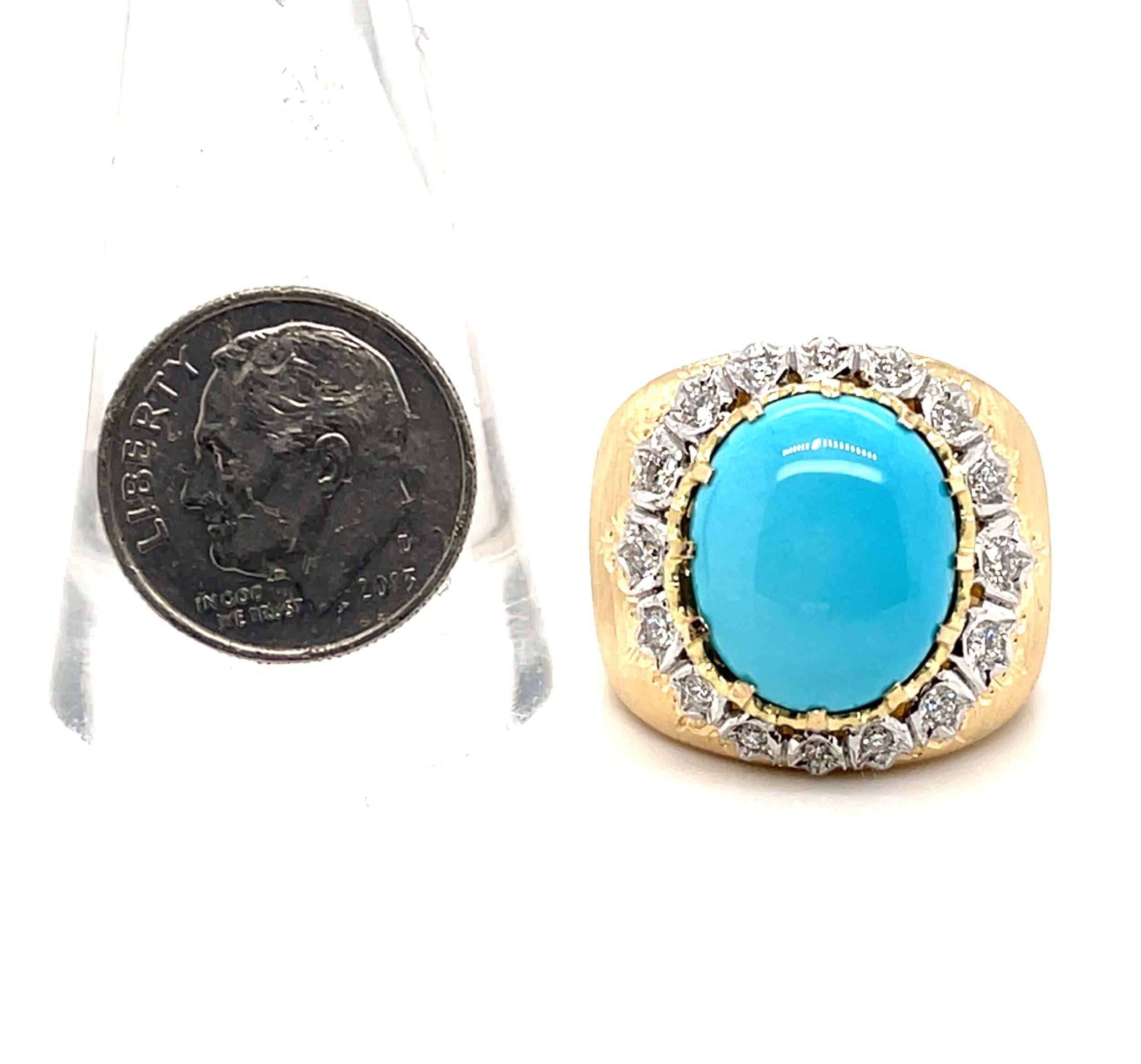 Sleeping Beauty Mine Turquoise and Diamond Florentine Style Gold Cocktail Ring in vendita 1