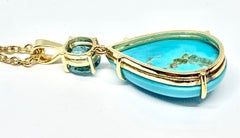Sleeping Beauty Mine Turquoise Cabochon  and Blue Zircon 18 Karat Gold Pendant