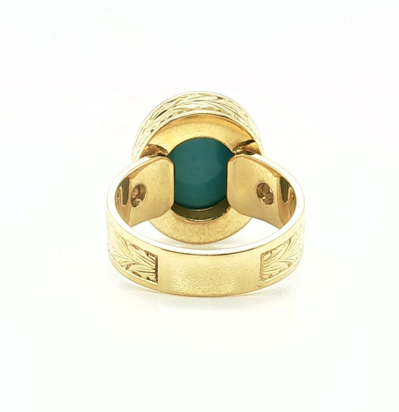 Bague à chaton en or jaune avec cabochon de turquoise et diamant Sleeping Beauty Mine Neuf - En vente à Los Angeles, CA