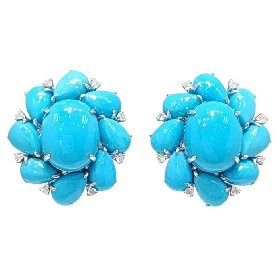 Sleeping Beauty Mine Turquoise Diamond Earrings in 14 Karat White Gold