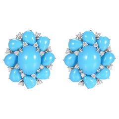 Sleeping Beauty Mine Turquoise Diamond Earrings in 18 Karat White Gold