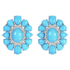 Sleeping Beauty Mine Turquoise Diamond Earrings in 18 Karat White Gold