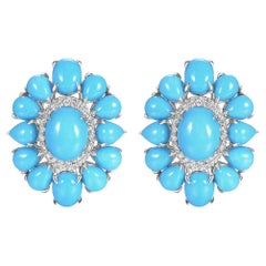 Sleeping Beauty Mine Turquoise Diamond Earrings in 18 Karat White Gold