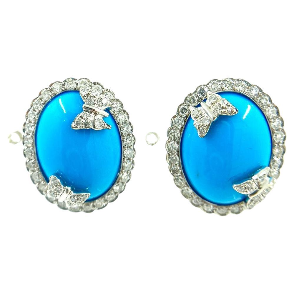 Sleeping Beauty Mine Turquoise Diamond Stud Earrings in 18 Karat White Gold