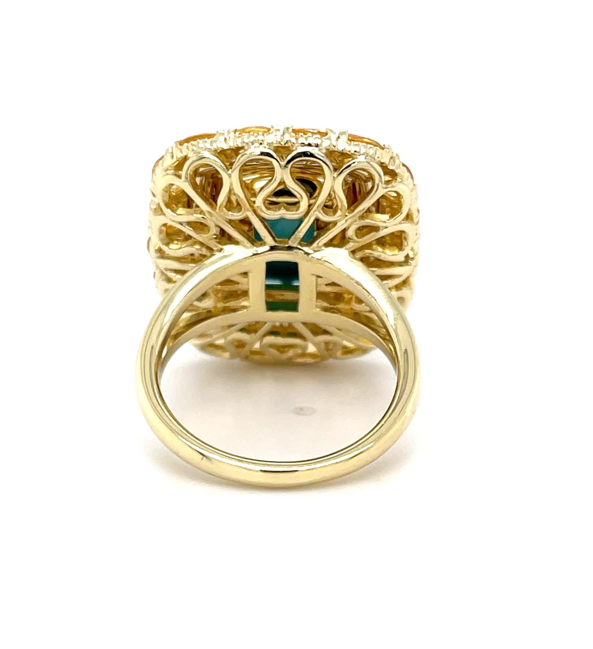 Taglio cuscino Sleeping Beauty Mine Turquoise Sapphire and Diamond Cocktail Ring 18k Gold in vendita