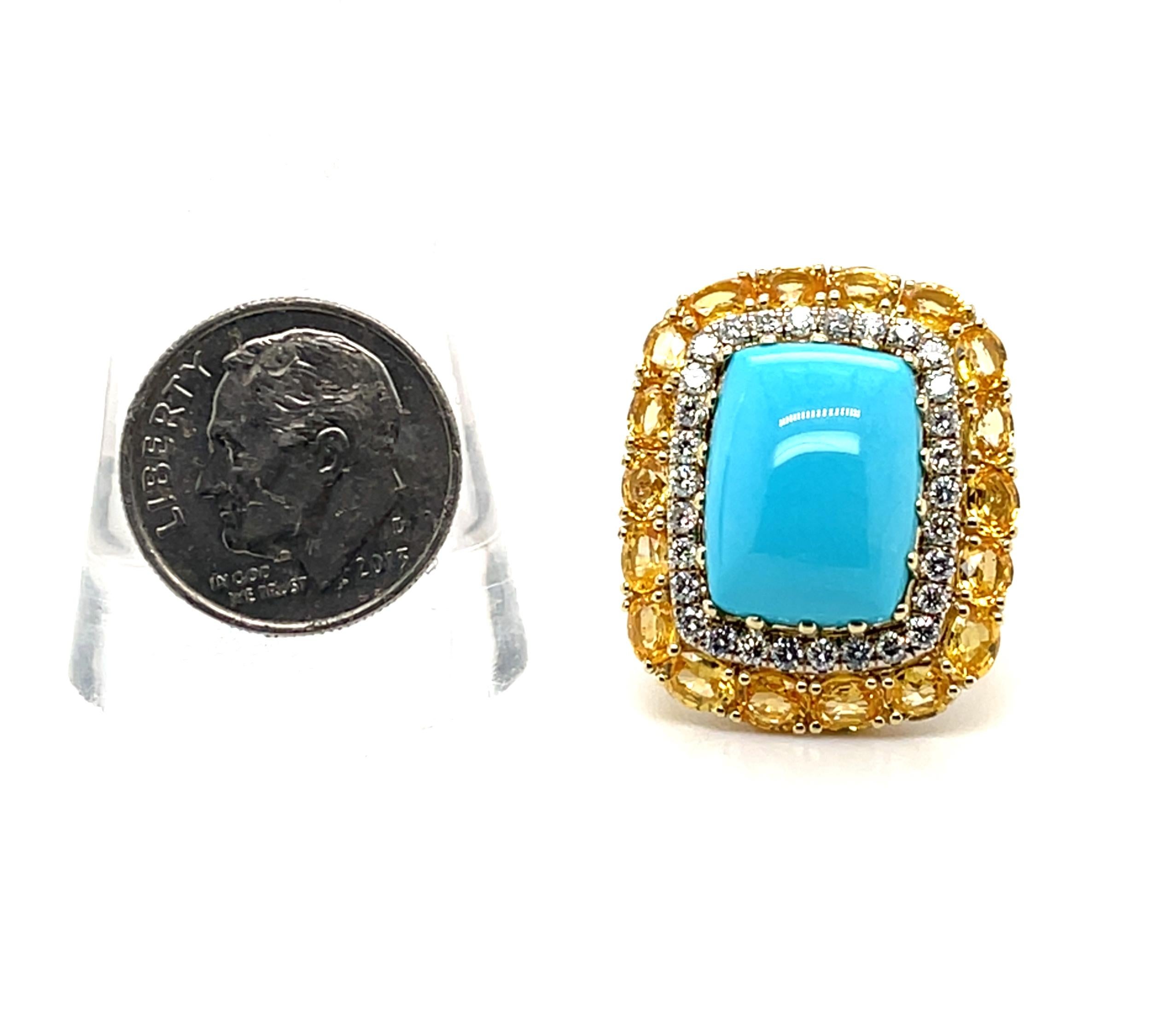 Sleeping Beauty Mine Turquoise Sapphire and Diamond Cocktail Ring 18k Gold in vendita 1