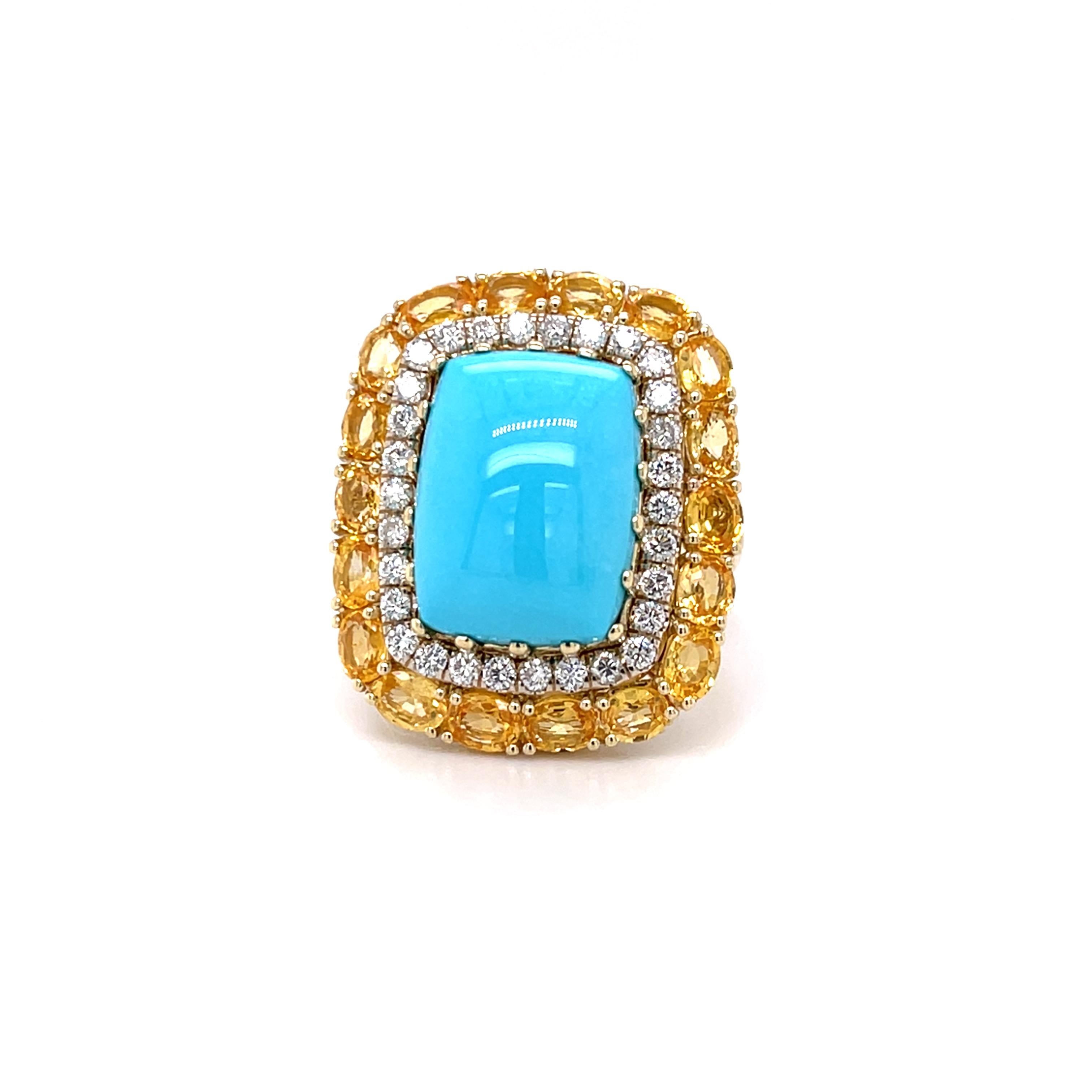 Donna Sleeping Beauty Mine Turquoise Sapphire and Diamond Cocktail Ring 18k Gold in vendita