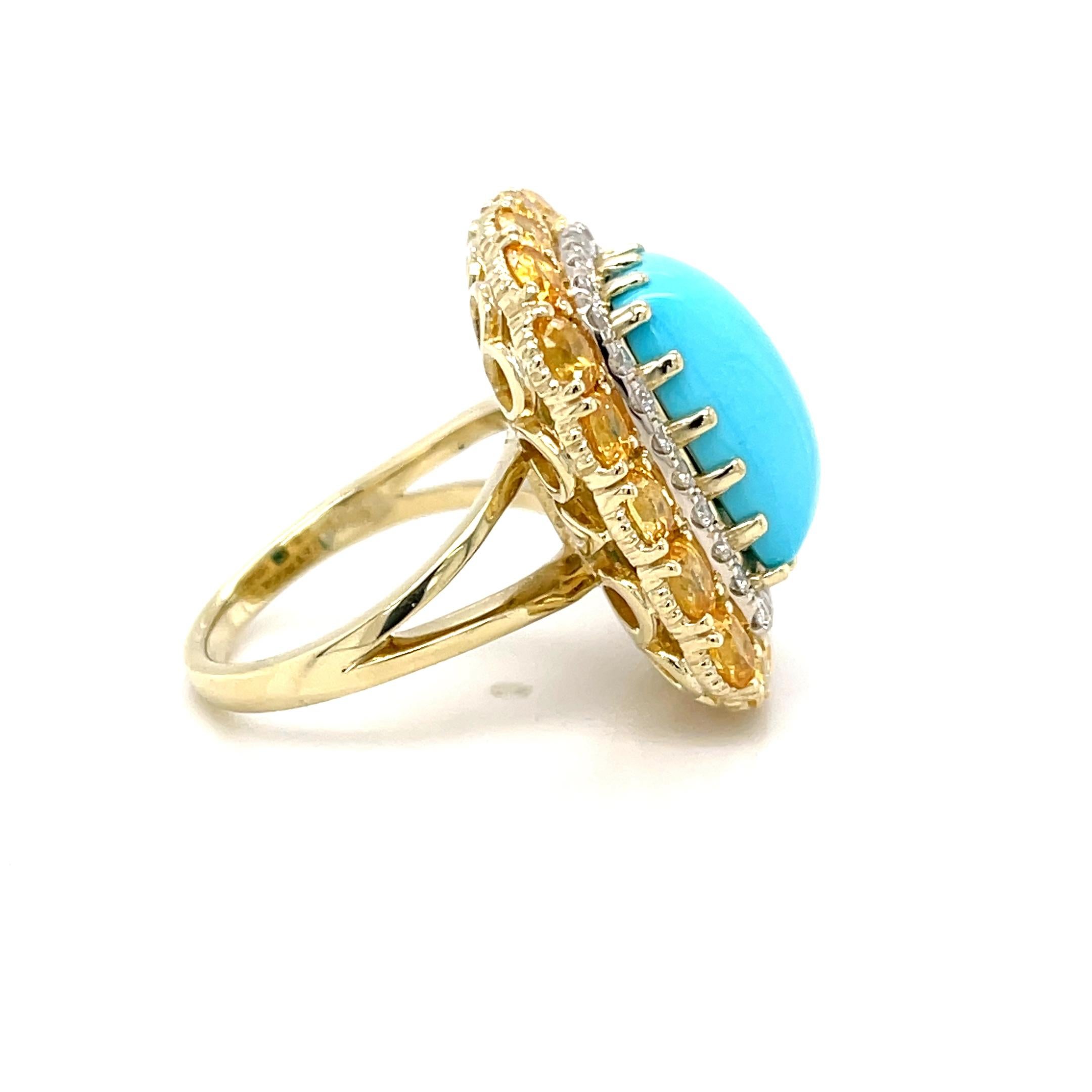 Artigiano Sleeping Beauty Mine Turquoise Sapphire and Diamond Cocktail Ring 18k Gold in vendita