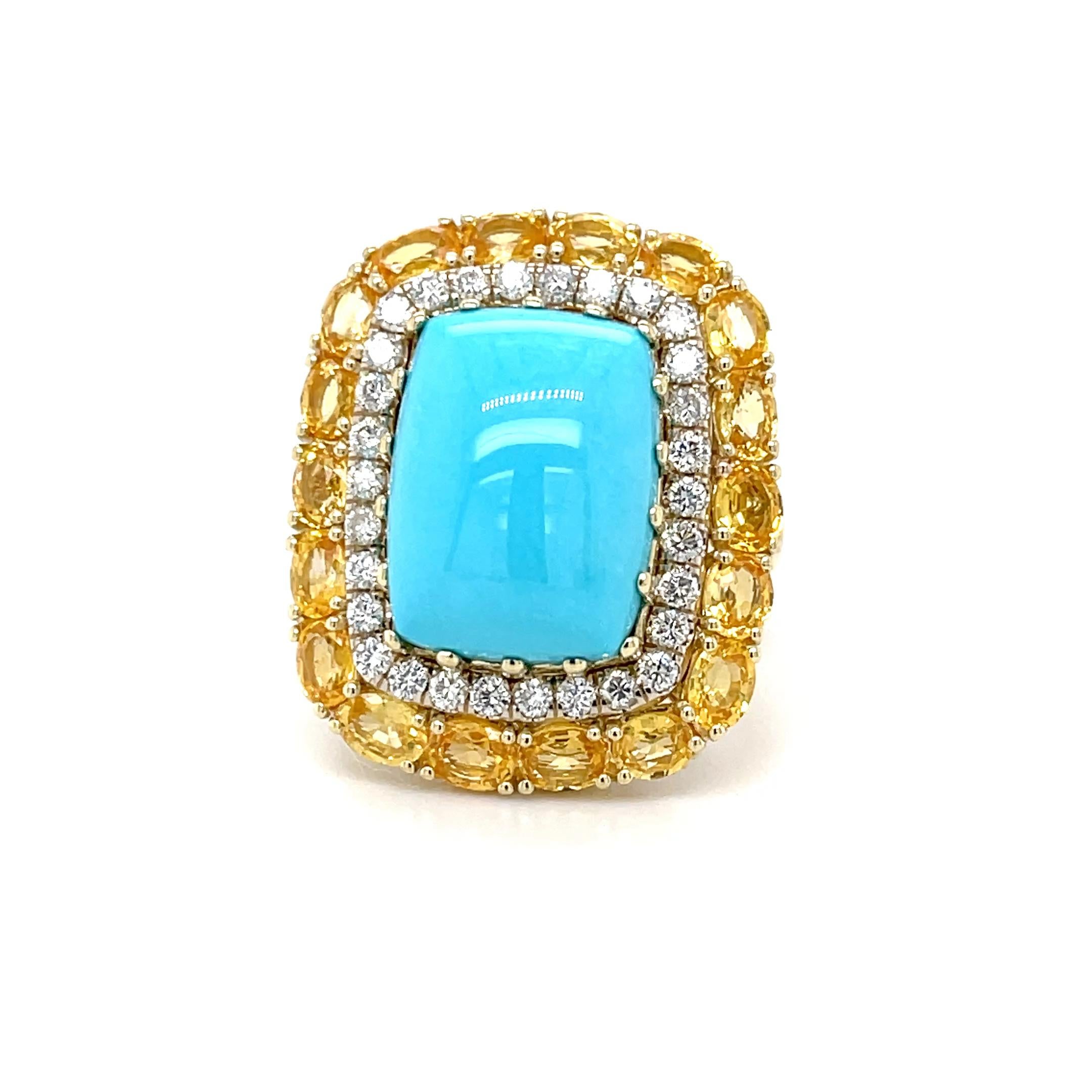 This beautifully handcrafted ring is one-of-a-kind and features a gem-quality turquoise cabochon from the 