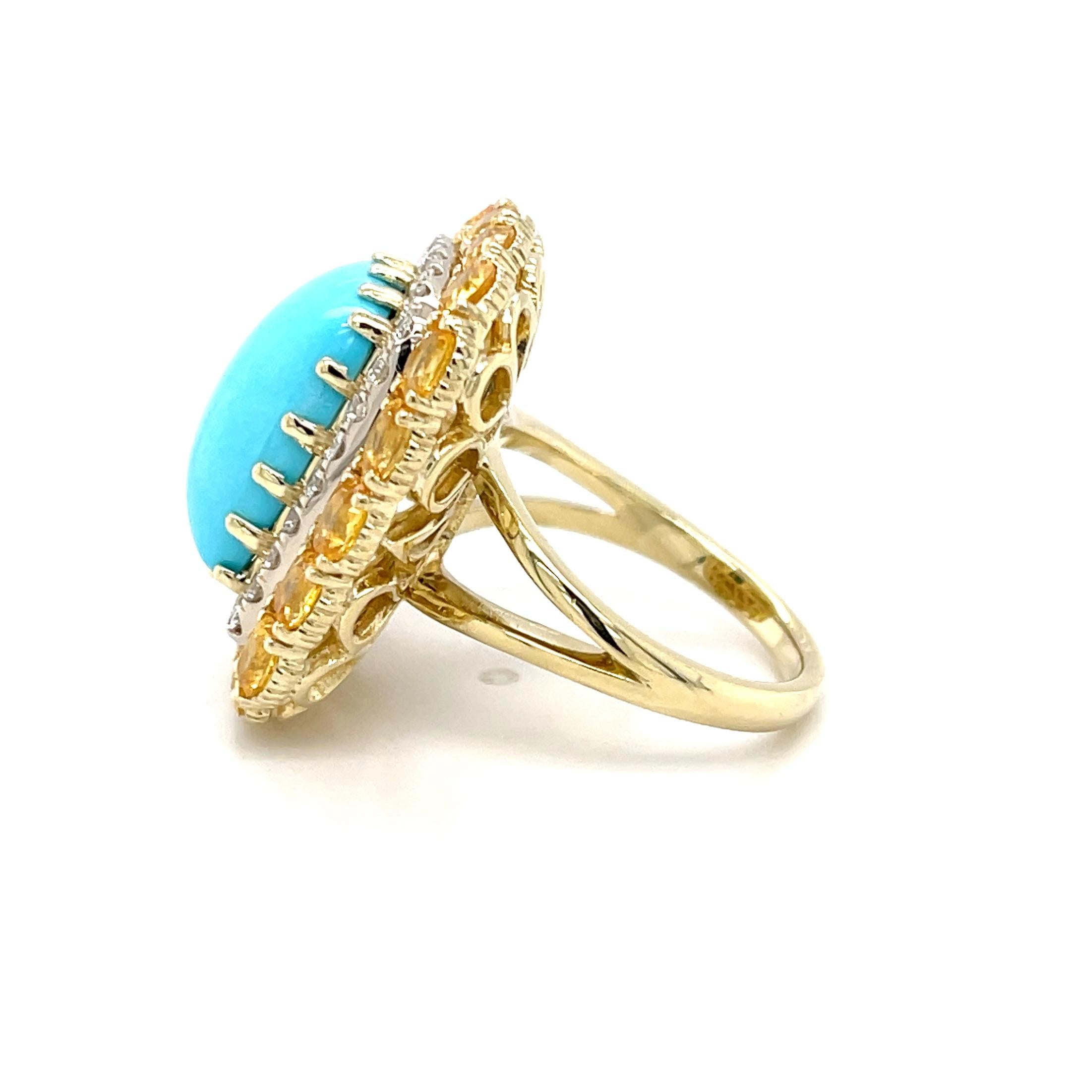 Sleeping Beauty Mine Turquoise Sapphire and Diamond Cocktail Ring 18k Gold In condizioni Nuovo in vendita a Los Angeles, CA