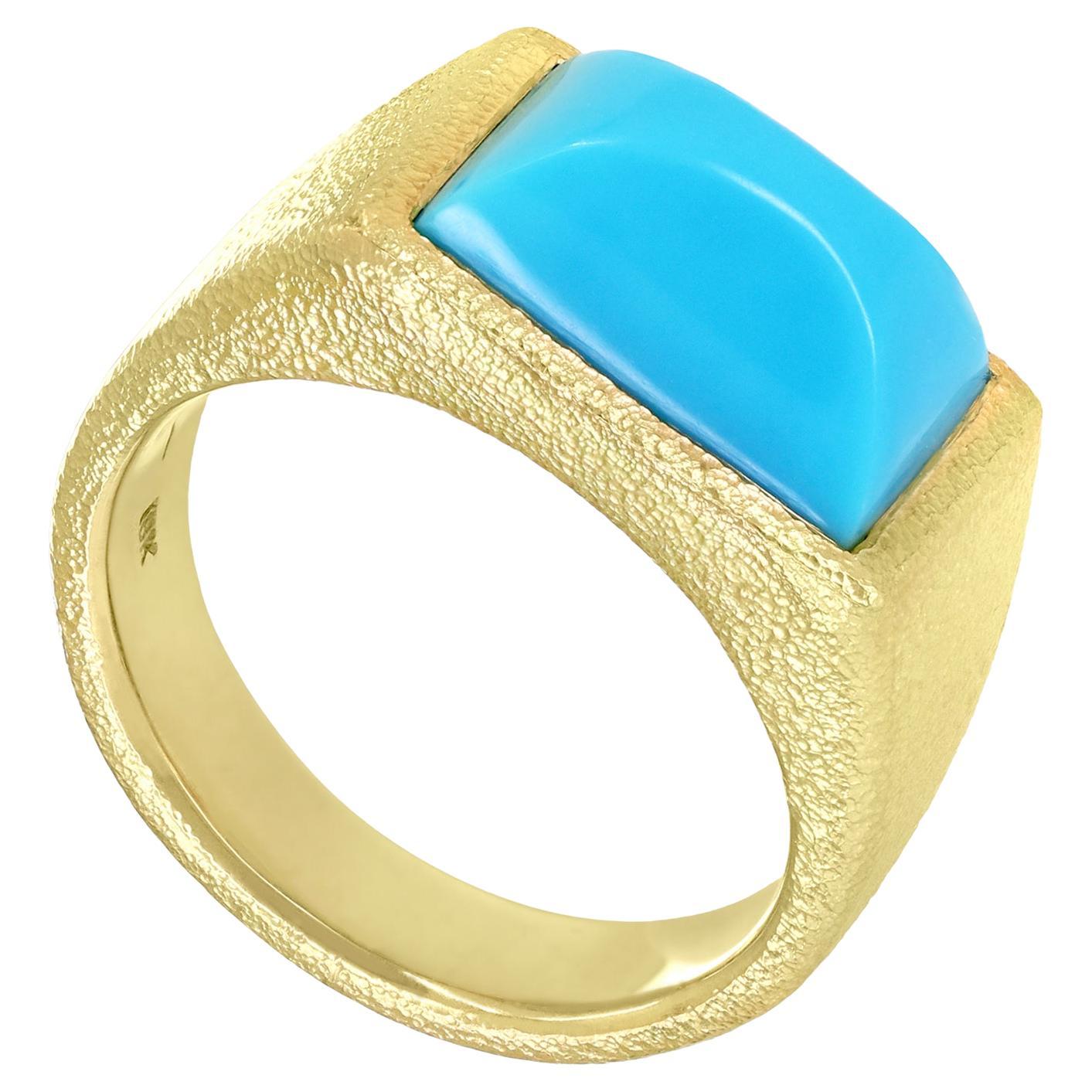 Sleeping Beauty Turquoise 18k Gold Solitaire Signet Ring, Devta Doolan, 2023