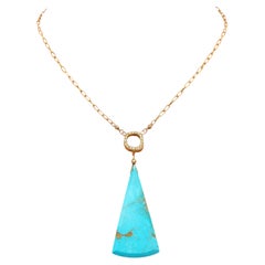 Sleeping Beauty Turquoise 21 Carats and Diamonds on Chain Necklace N3980