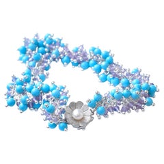 Sleeping Beauty Turquoise and Amethyst Bracelet with 14K White Solid Gold Clasp