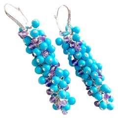 Sleeping Beauty Turquoise and Amethyst with 14K Solid White Gold Diamond Closure