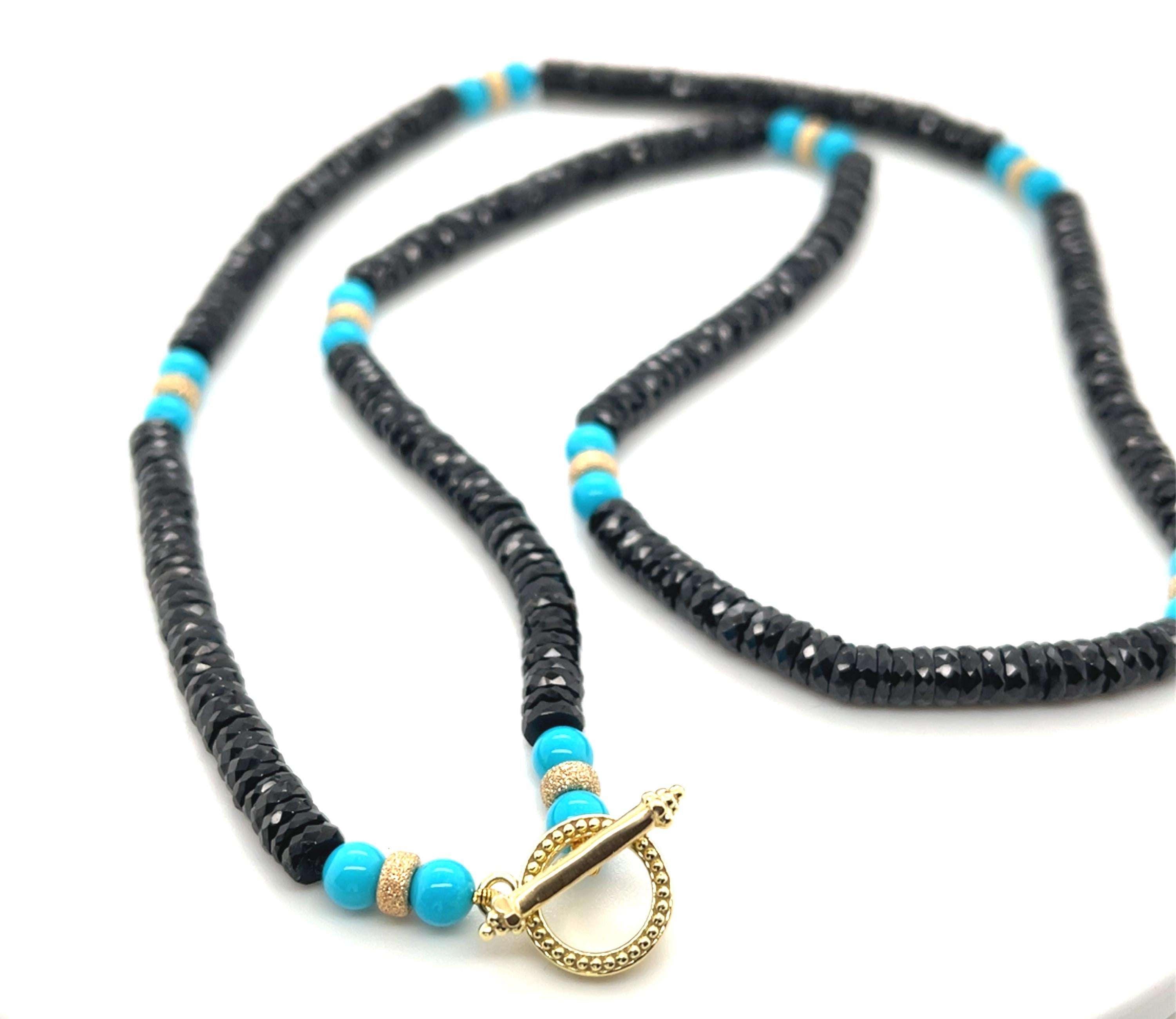 Artigiano La Bella Addormentata Collana di perline in turchese e spinello nero e oro in vendita