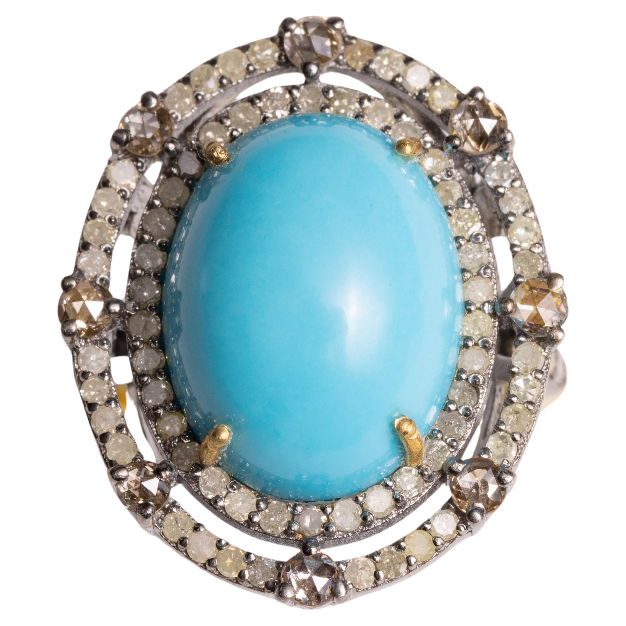 Bague cocktail Sleeping Beauty en turquoise et diamants