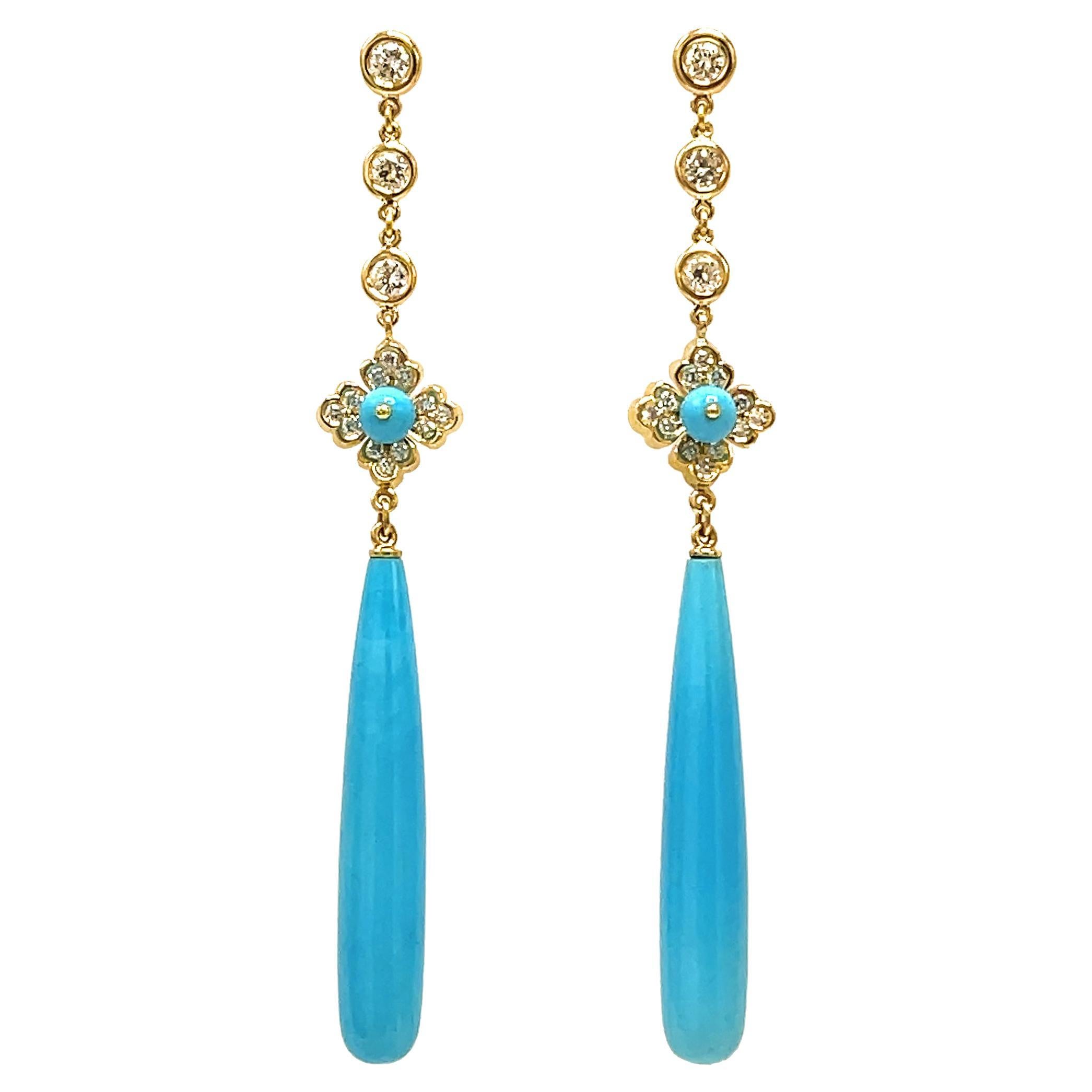 Sleeping Beauty Turquoise and Diamond Drop Earrings