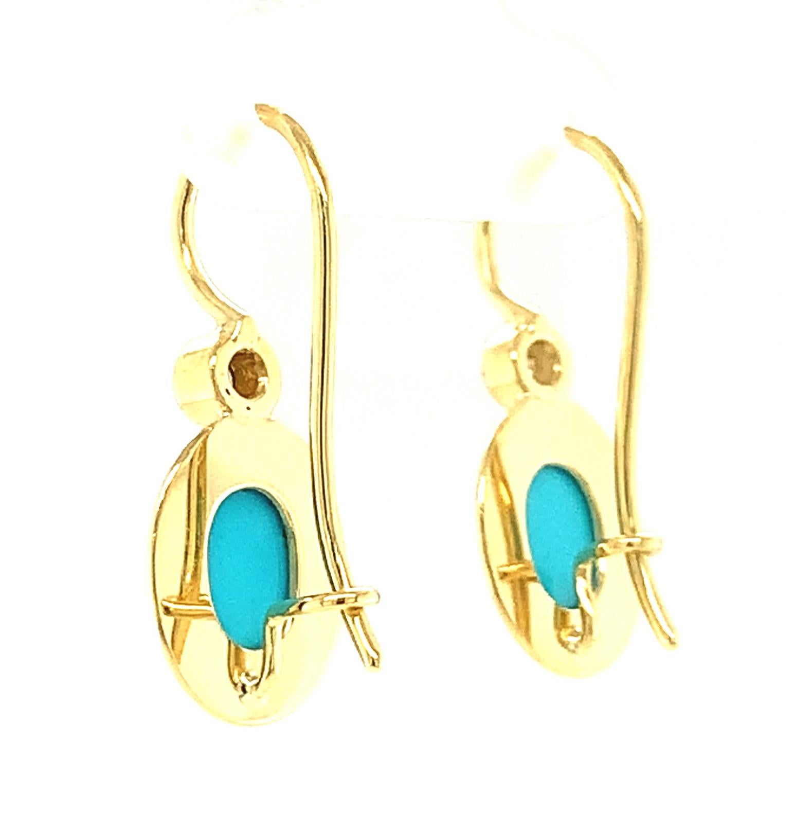 Pendientes artesanales de gota de turquesa y diamantes de la Bella Durmiente en oro amarillo de 18k Artesano en venta