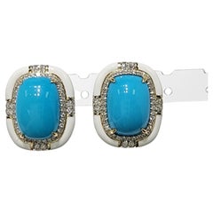 Sleeping Beauty Turquoise and diamond earring 14K gold