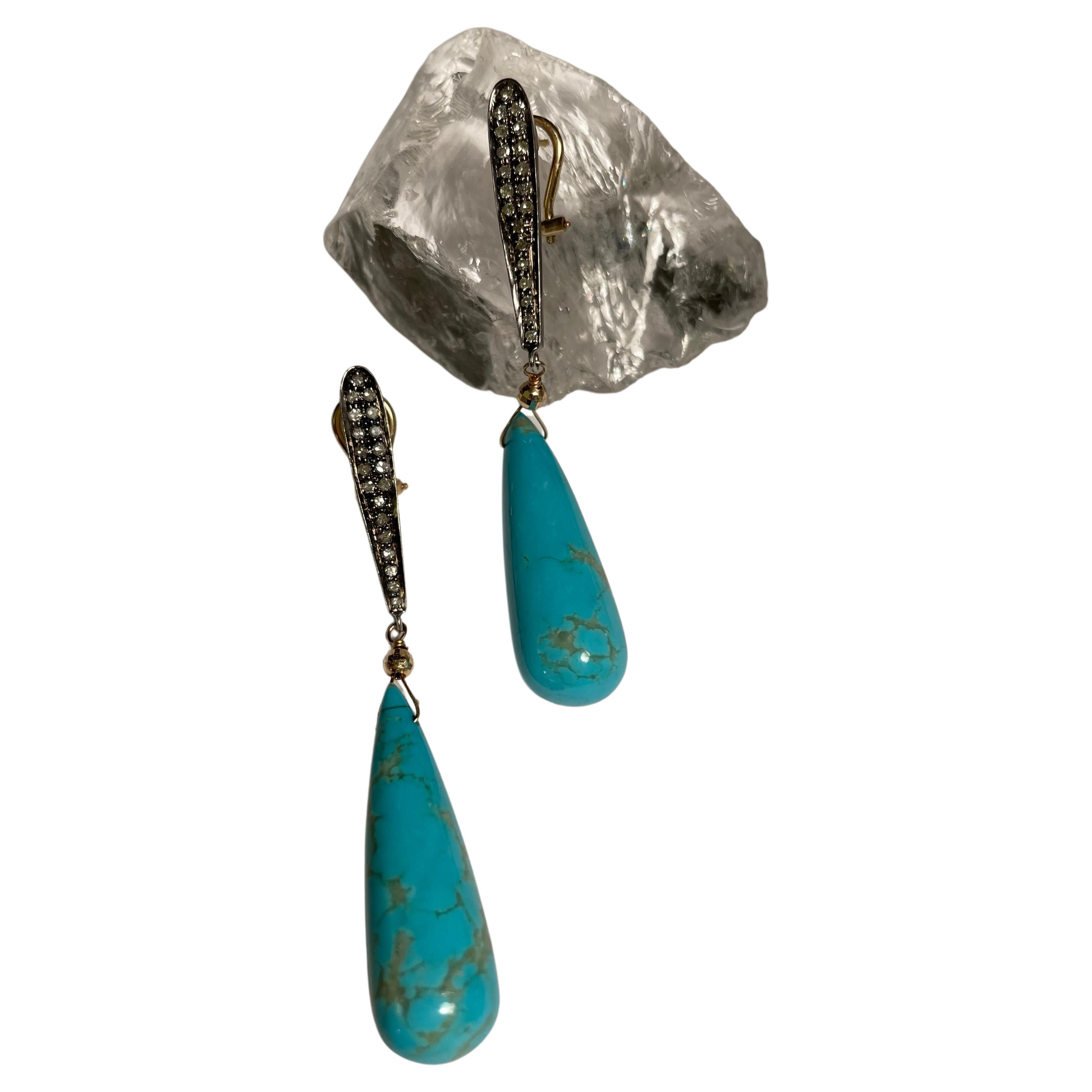 Sleeping Beauty Turquoise and Diamond Earrings In New Condition For Sale In Laguna Beach, CA