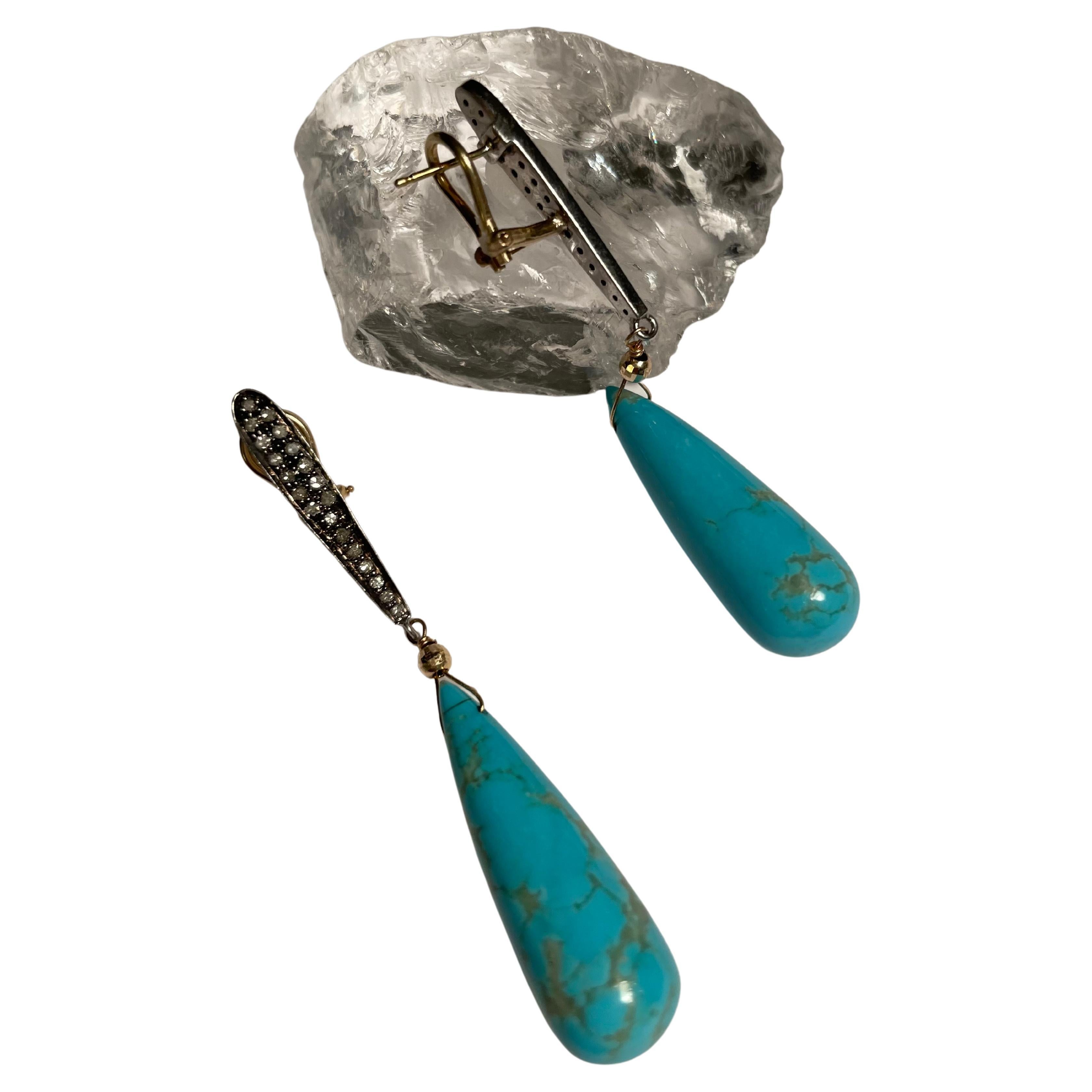 Sleeping Beauty Turquoise and Diamond Earrings For Sale 1