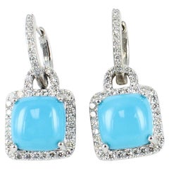 Sleeping Beauty Turquoise and Diamond Earrings in 14 Karat