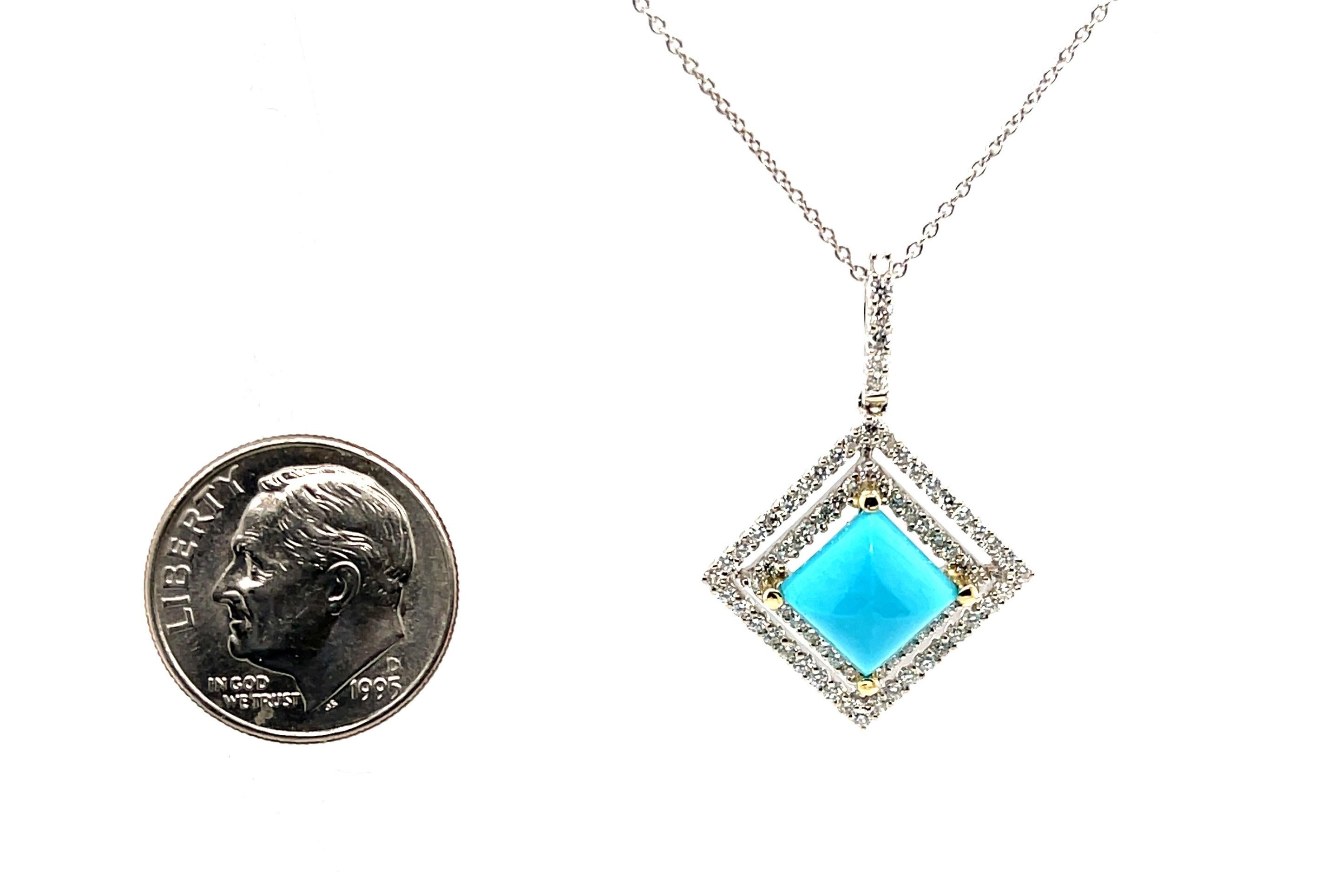 Collana con ciondolo a raggiera in oro bianco 18 carati con diamanti e turchese della Bella Addormentata In condizioni Nuovo in vendita a Los Angeles, CA