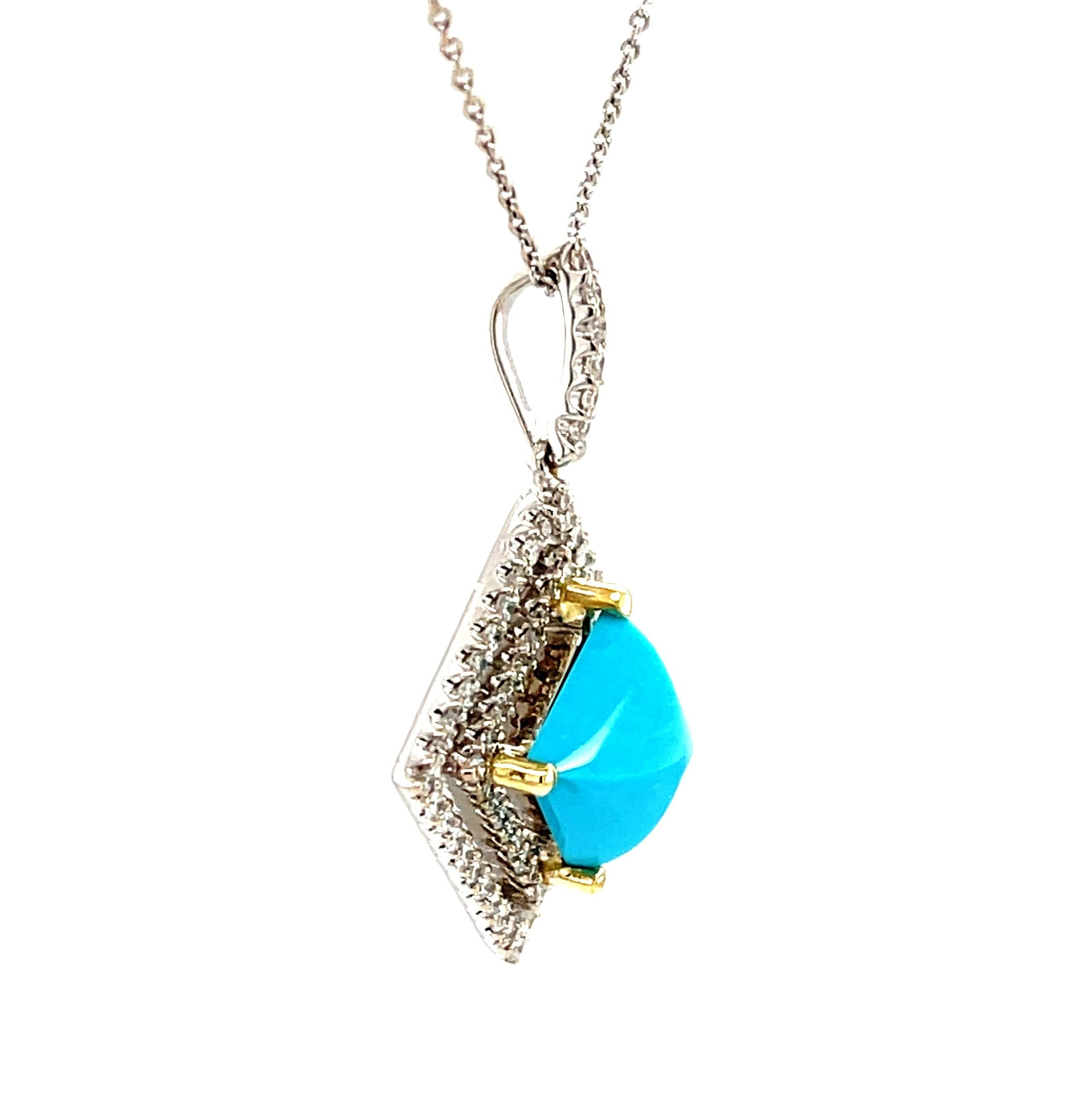 Collana con ciondolo a raggiera in oro bianco 18 carati con diamanti e turchese della Bella Addormentata in vendita 2