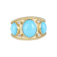Sleeping Beauty Turquoise and Diamond Ring in 14 Karat Yellow Gold