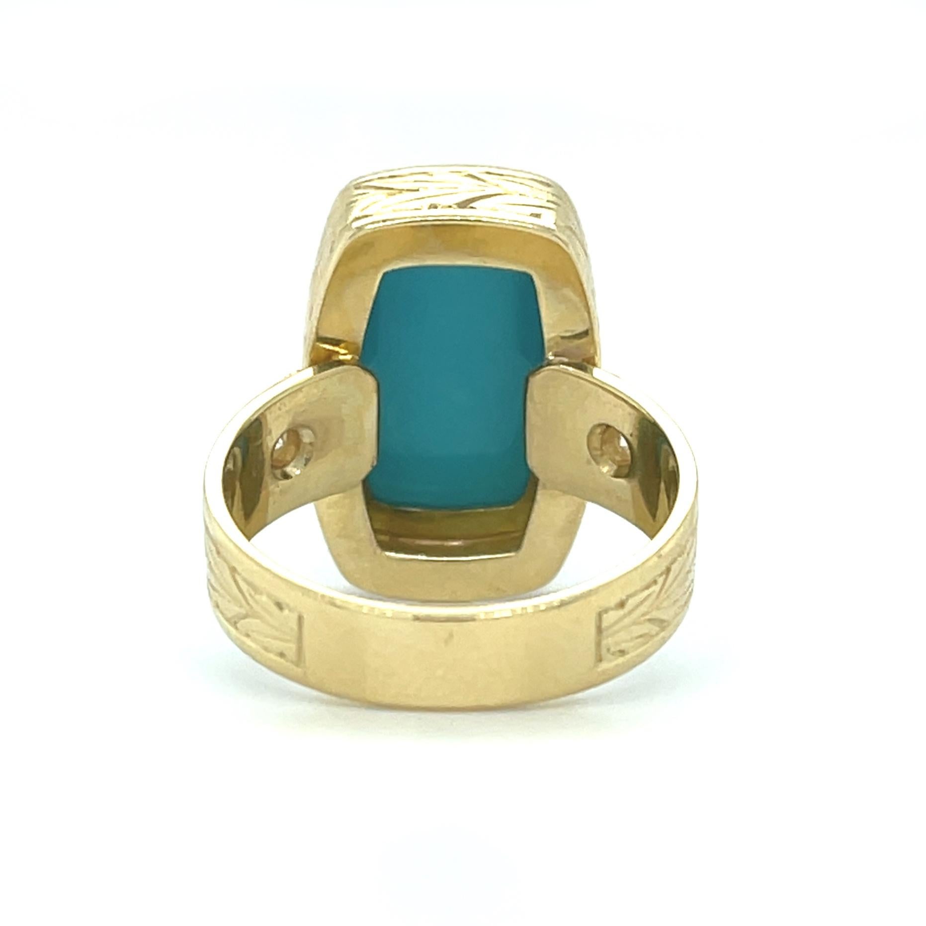 Cabochon Sleeping Beauty Turquoise and Diamond Ring in 18k Yellow Gold For Sale