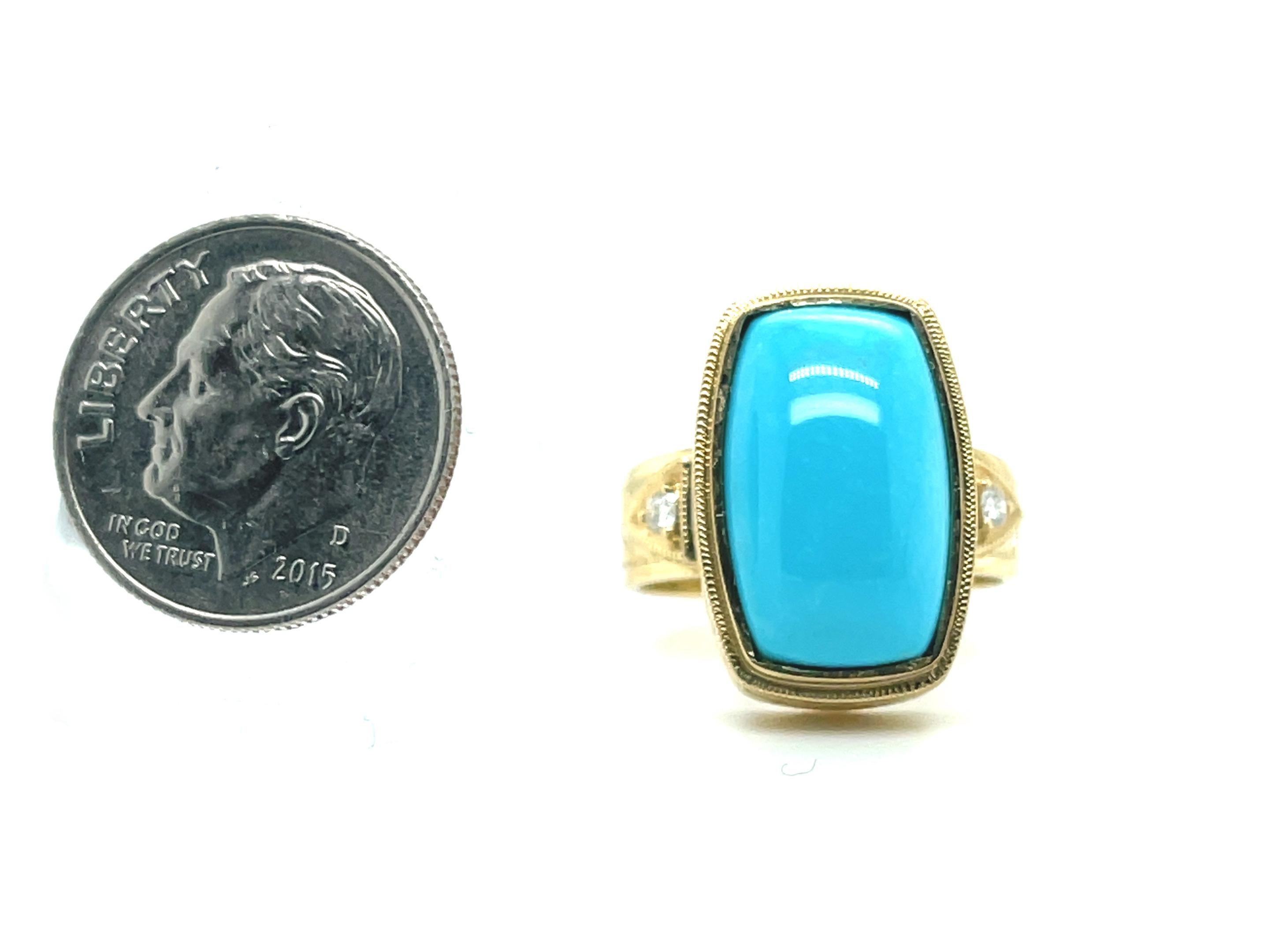 Sleeping Beauty Turquoise and Diamond Ring in 18k Yellow Gold In New Condition For Sale In Los Angeles, CA
