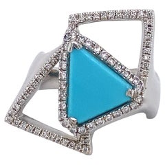 Sleeping Beauty Turquoise and Diamond "Welbeck" Ring in 18 Karat White Gold
