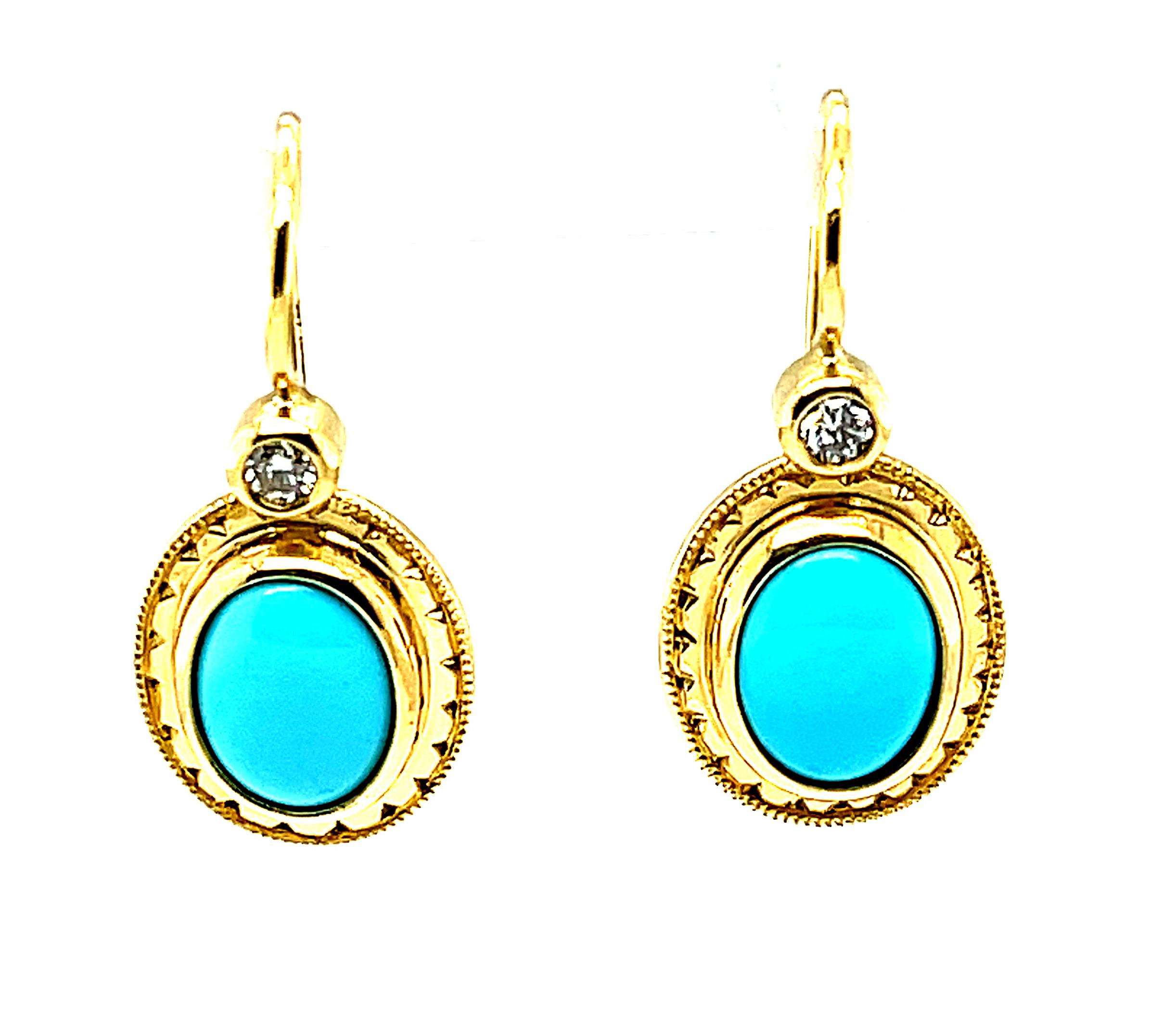 These beautiful drop earrings feature bezel set turquoise from the famous Sleeping Beauty Mine, renowned for its 