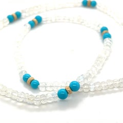 Sleeping Beauty Turquoise and Facetted Moonstone Bead Necklace Gold Accents
