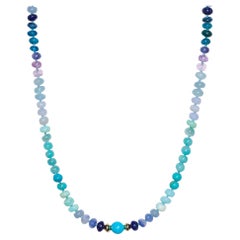 Sleeping Beauty Turquoise and Lapis Beaded Necklace in 14K Gold