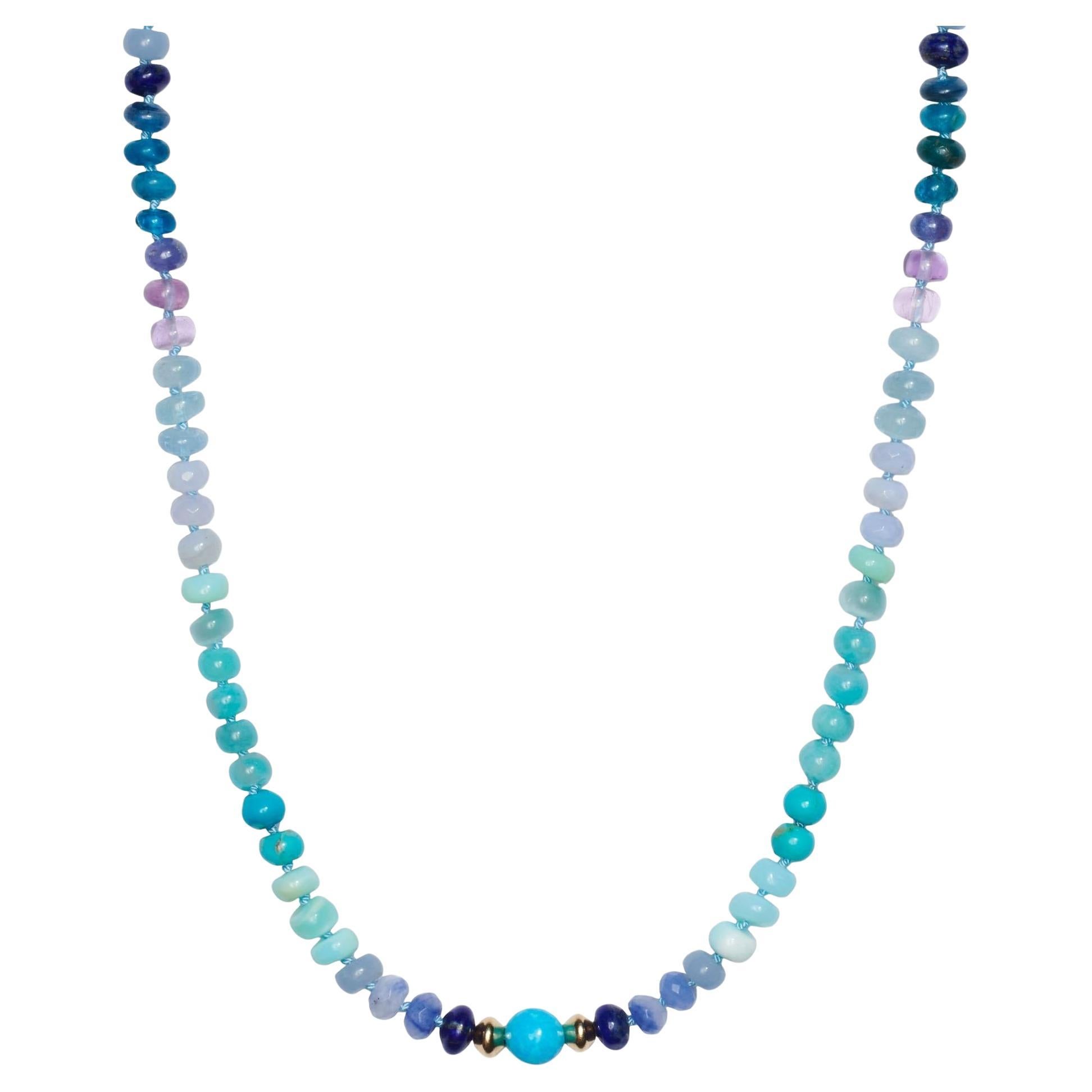 Meticulously silk-knotted precious gemstones that combine beautifully in this vibrant aqua-blue ombre necklace. Each gem is carefully separated with a knot and moves beautifully around your neck.

Gemstones included in this beauty;

• Sleeping