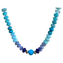 Large Sleeping Beauty and Sapphire Beaded 14K Yellow Gold Necklace