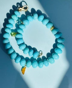 Sleeping Beauty Turquoise and Peridot 14K Gold Charm Bracelet