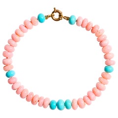 Sleeping Beauty Turquoise and Pink Opal 14K Gold Bracelet
