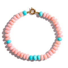 Sleeping Beauty Turquoise and Pink Opal 14K Gold Bracelet