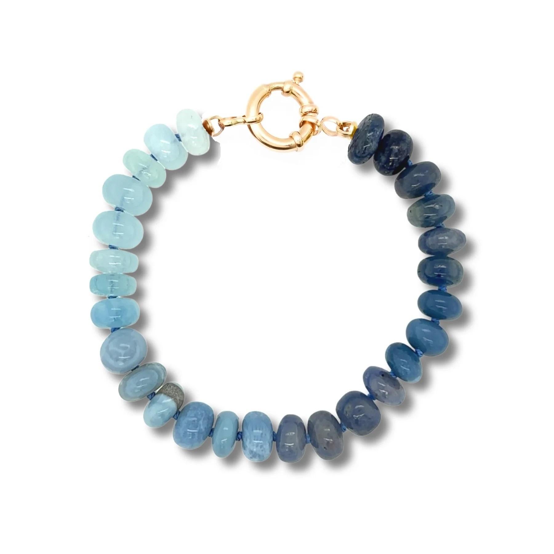 Modern Sleeping Beauty Turquoise and Sapphire Bracelet in 14K Solid Gold