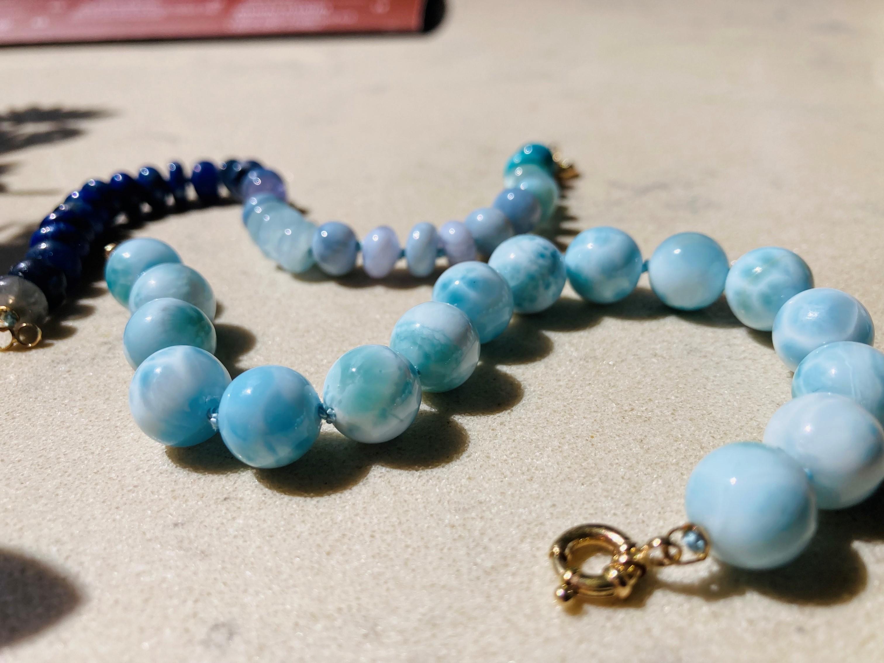Bead Sleeping Beauty Turquoise and Sapphire Bracelet in 14K Solid Gold
