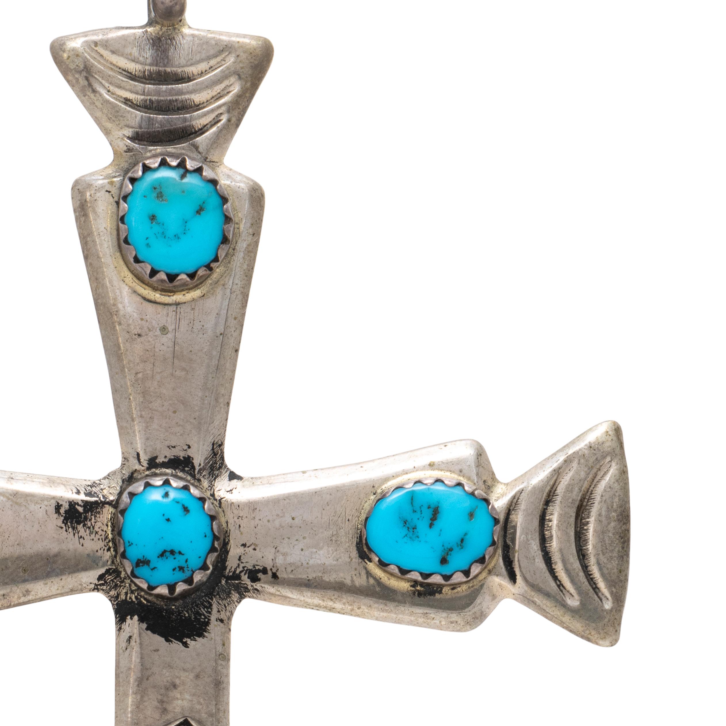 Sleeping Beauty Turquoise and Sterling Silver Cross Pendant In Good Condition For Sale In Coeur d Alene, ID