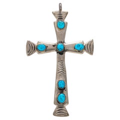 Sleeping Beauty Turquoise and Sterling Silver Cross Pendant