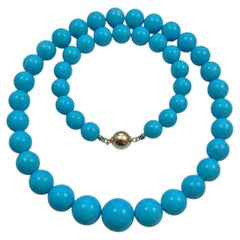 Sleeping Beauty Turquoise Bead Necklace with 18k Yellow Gold Clasp