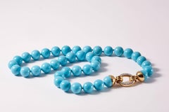Sleeping Beauty Turquoise Beaded Gold and Diamond Necklace