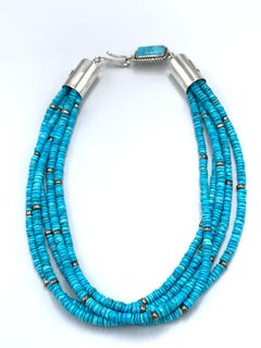 Sleeping Beauty Turquoise Beaded Necklace by Navajo Silversmith Albert Lee