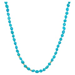 Sleeping Beauty Turquoise Beaded Necklace with 14K Solid Gold Beads